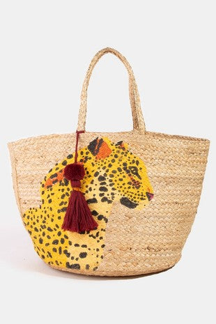 Cheetah Painting Jute Tote Bag