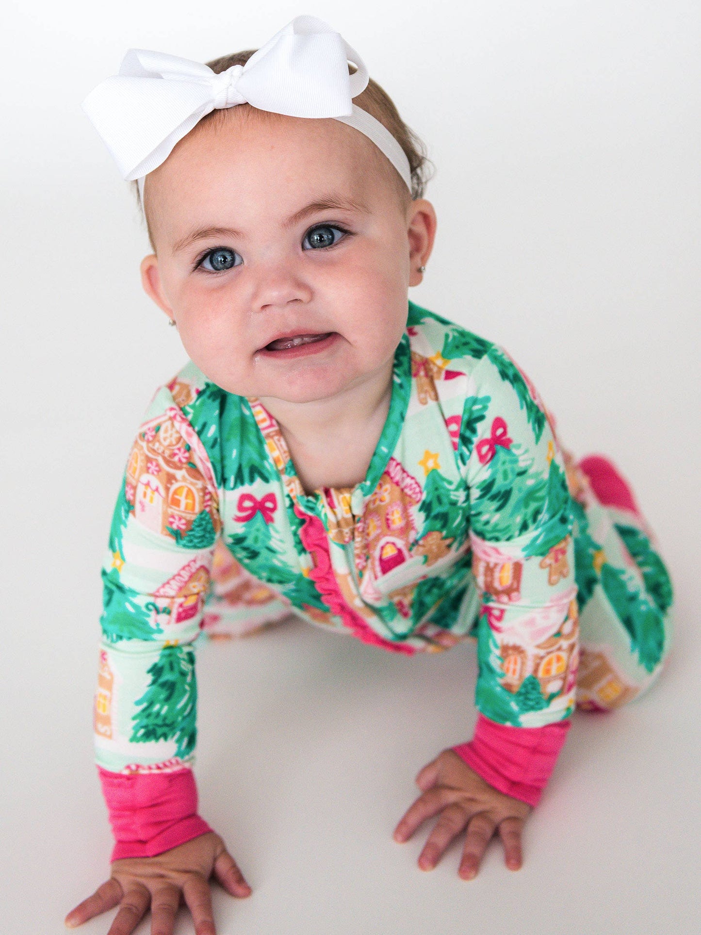 RuffleButts SoftSnooze™ Baby Jolly Gingerbread Ruffle One Piece Footie Pajama