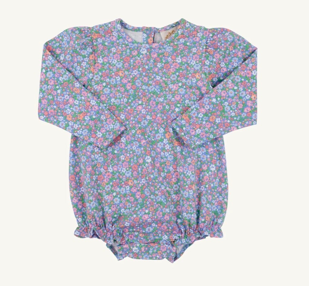 The Beaufort Bonnet Company Long Sleeve Penny's Play Bubble- Mountain Brook Mini Floral (Parrot Cay Coral)