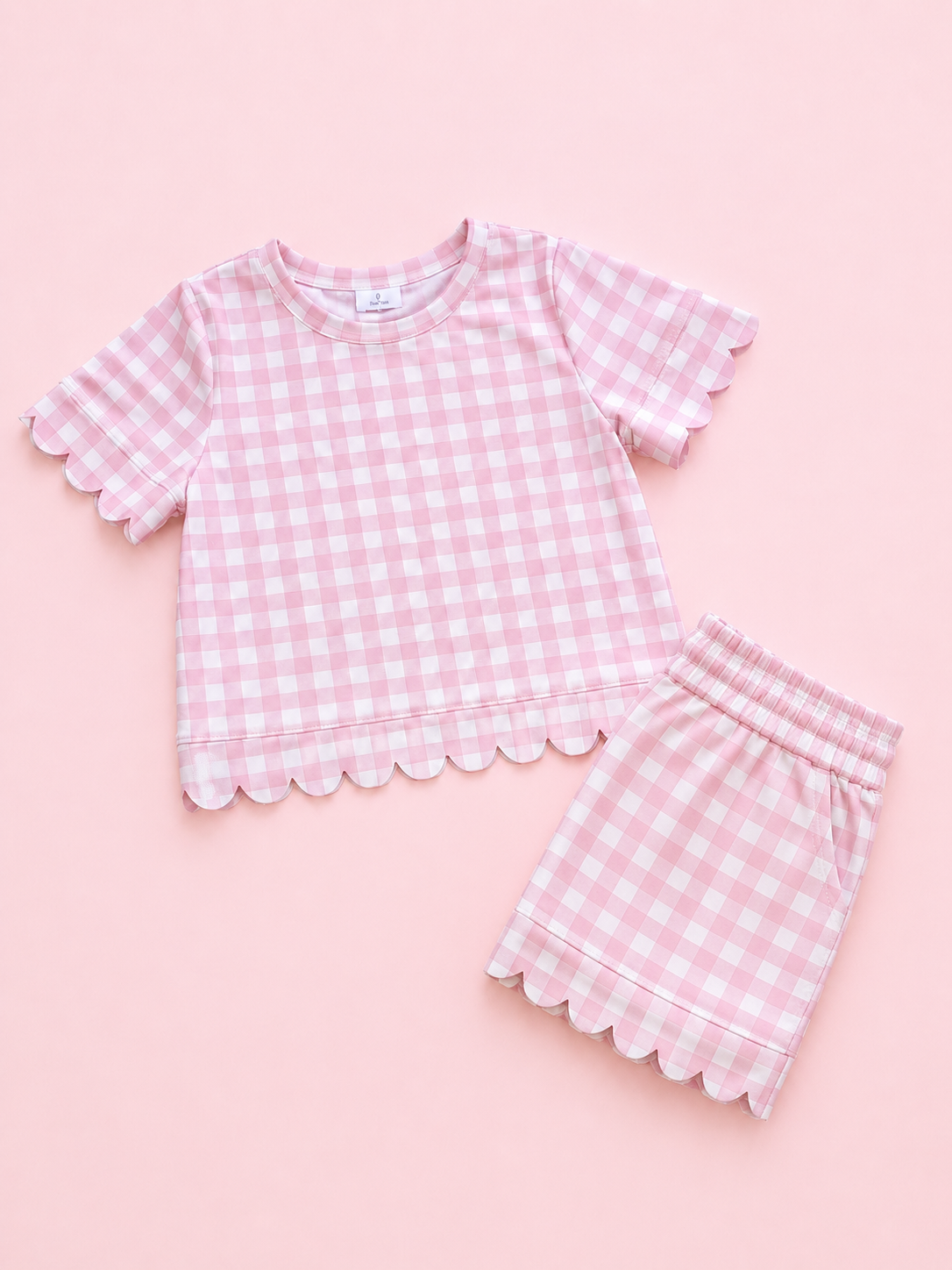 Little Girl Pink Gingham Scallop Set