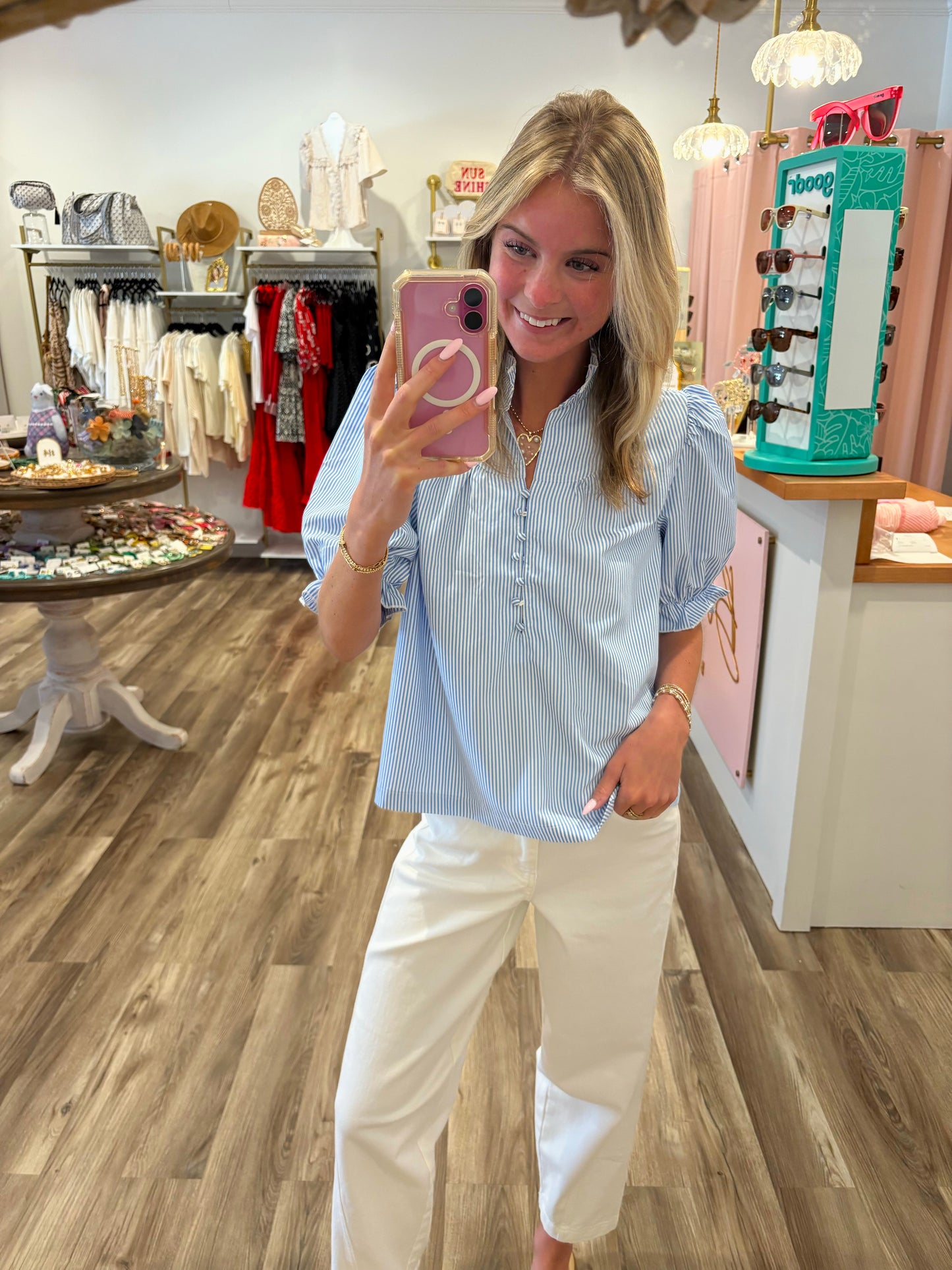 Simply Southern Seersucker Button Top