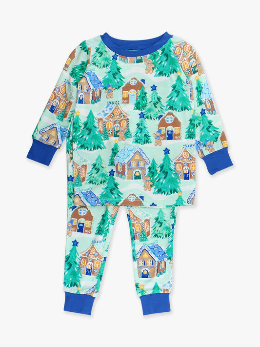 RuffleButts SoftSnooze™ Kids Jolly Gingerbread Long Sleeve Pajama Set