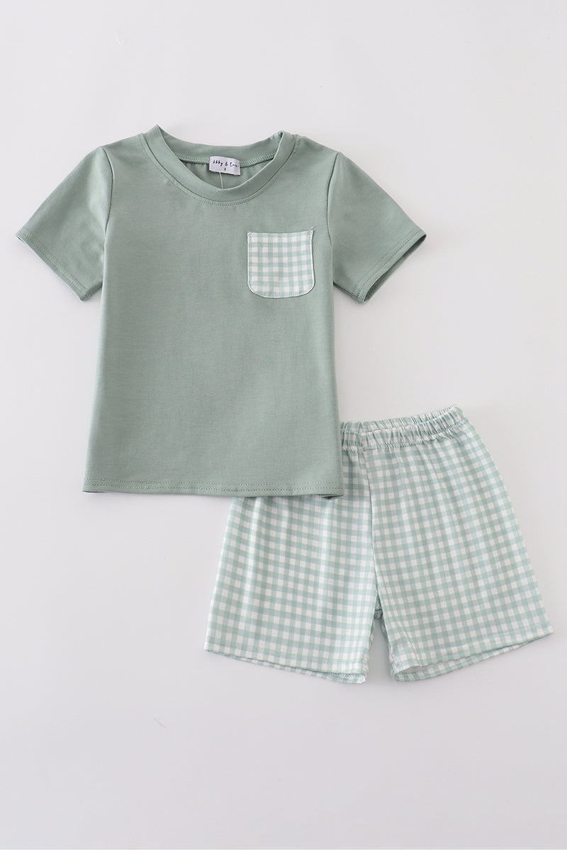 Little Boy Green Gingham Set
