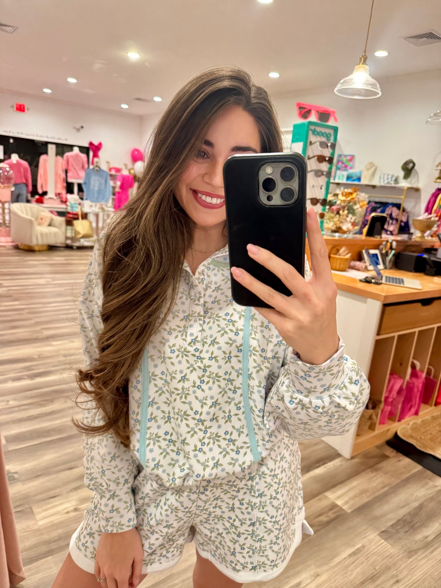 Simply Southern Pin Tuck Floral Pullover