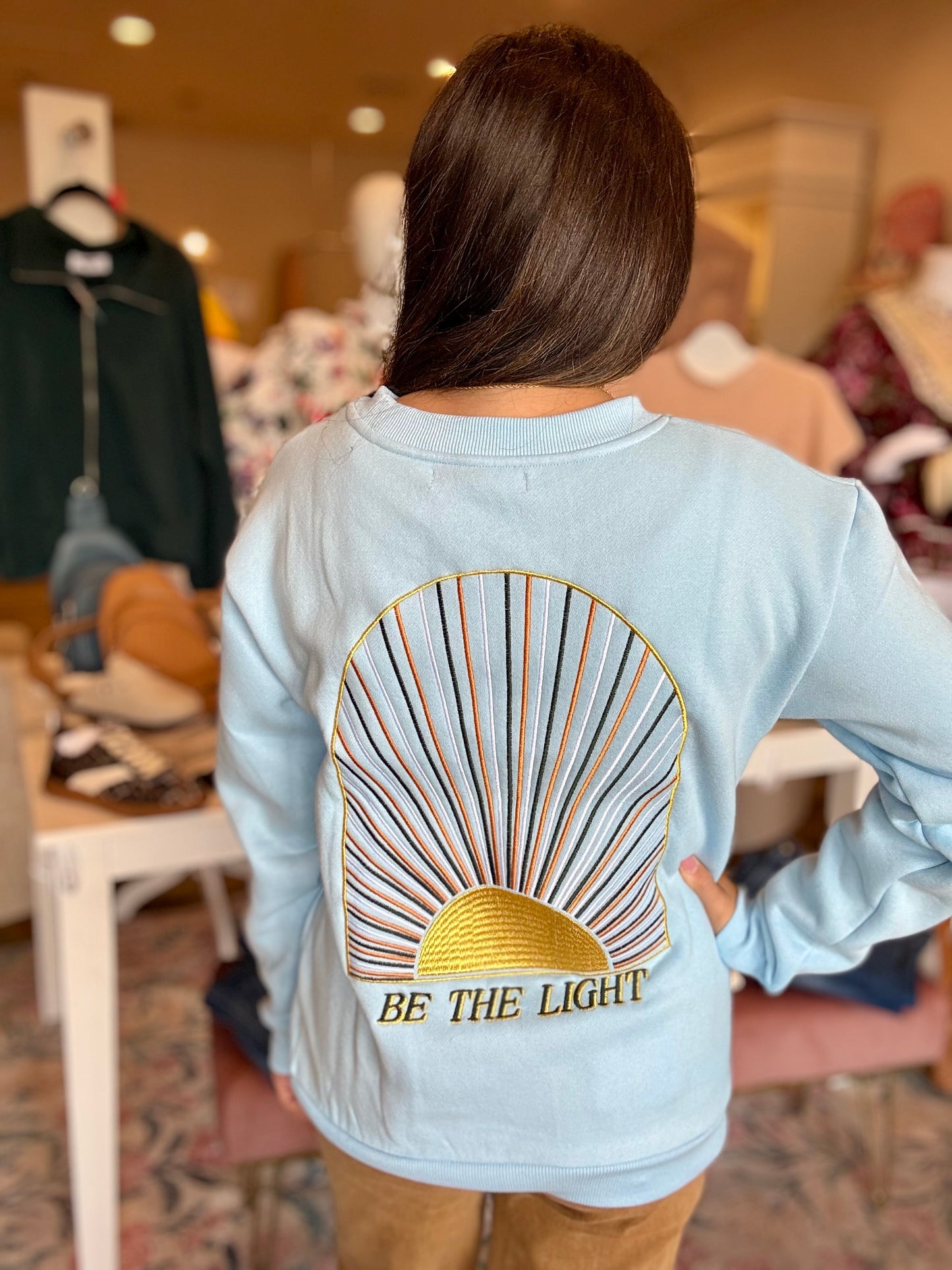 Simply Southern Embroidered Dilara Be The Light Crewneck