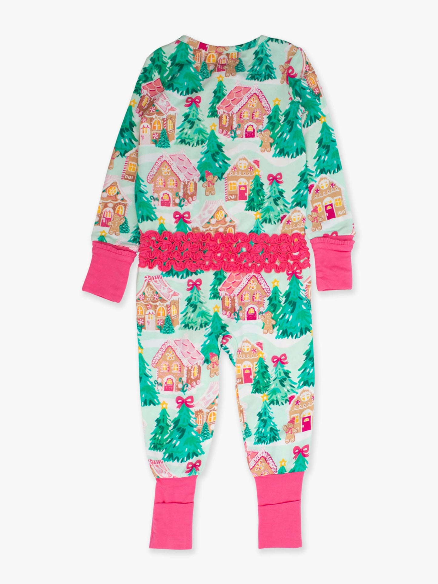 RuffleButts SoftSnooze™ Baby Jolly Gingerbread Ruffle One Piece Footie Pajama