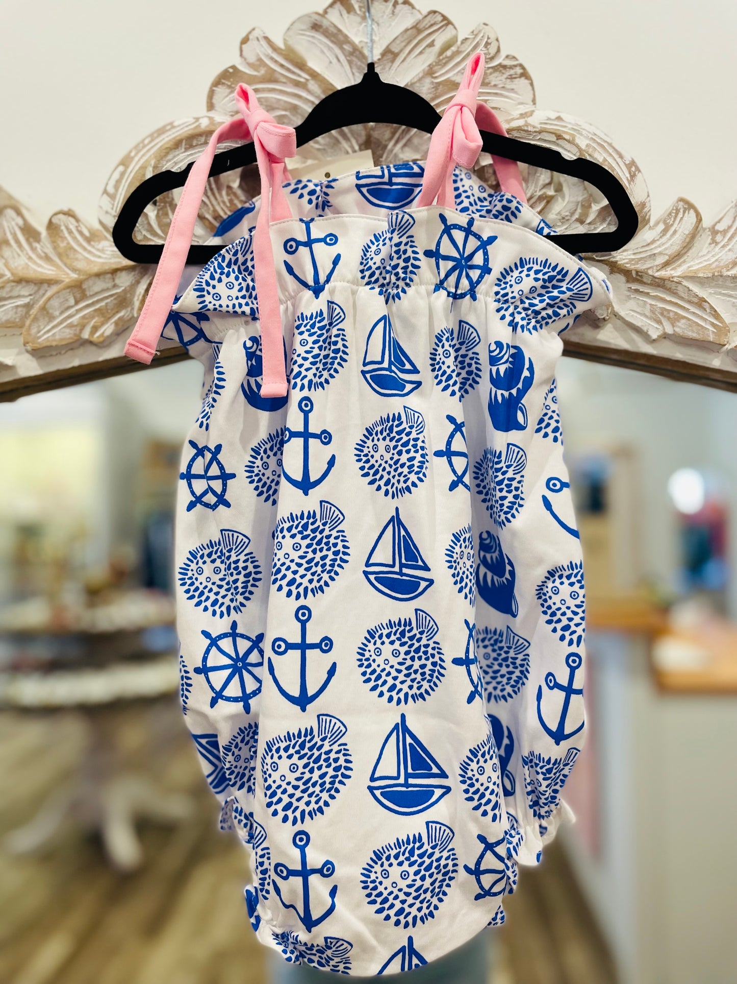 The Beaufort Bonnet Company Rosey Romper Wilmington Water (White) Pier Party Pink