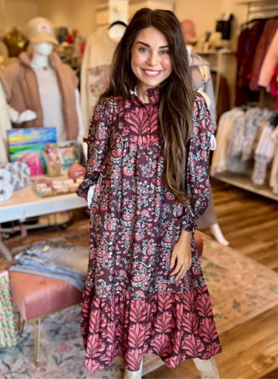 Winnie Burgundy Patterned Dress