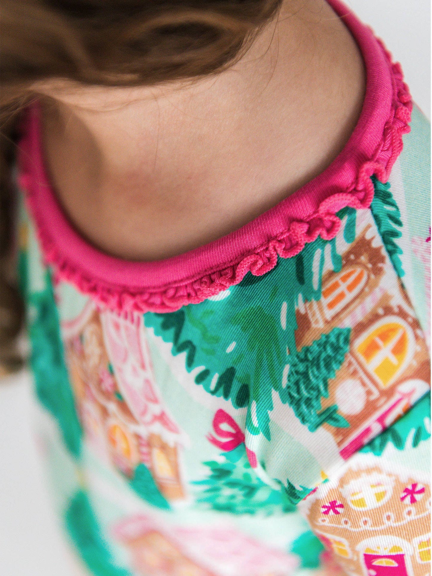 RuffleButts SoftSnooze™ Toddler Jolly Gingerbread Ruffle Long Sleeve Pajama Set