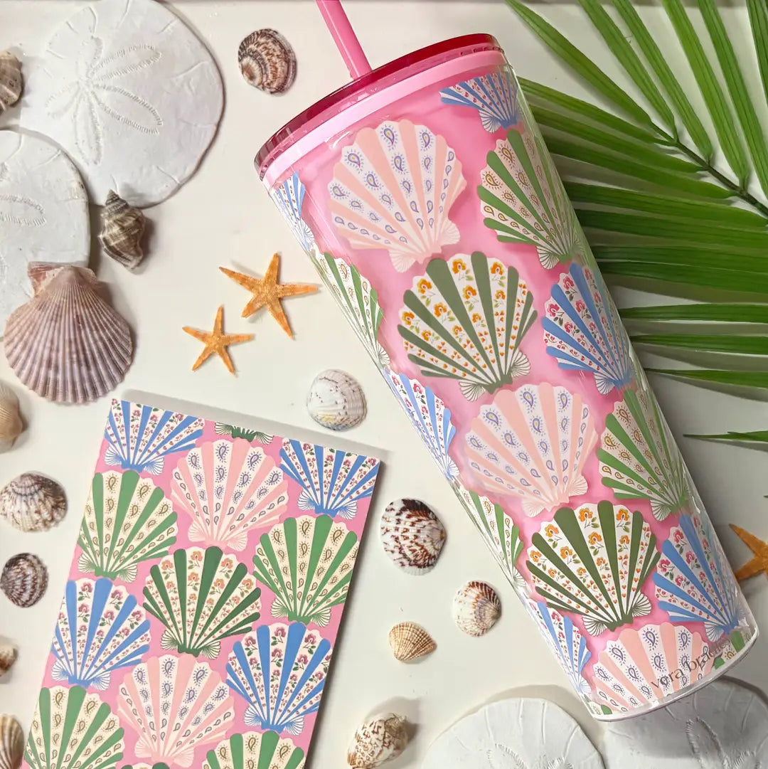 Vera Bradley Double Wall Tumbler with Straw, Cottage Shells