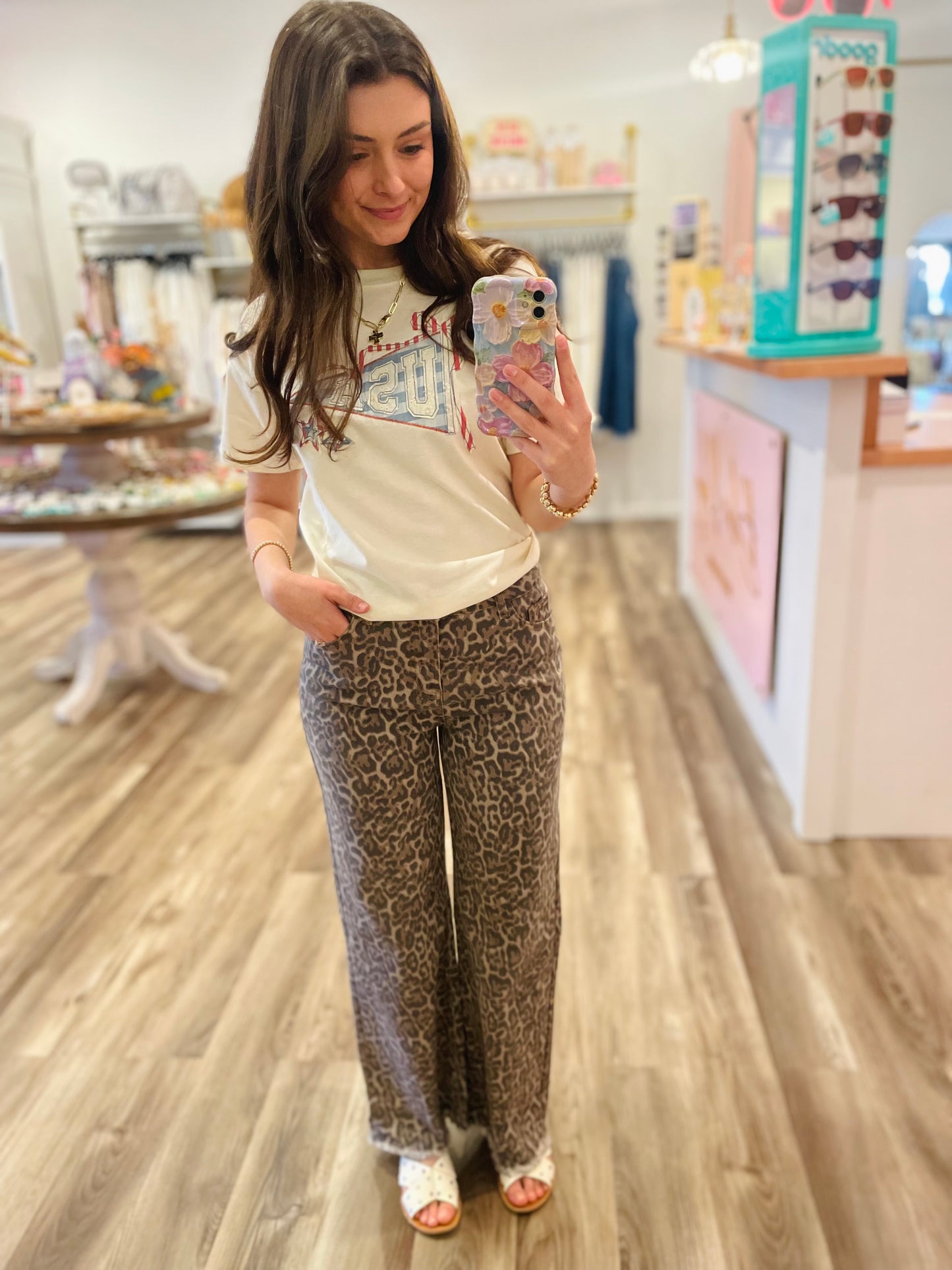 Simply Southern Denim Leopard Pant