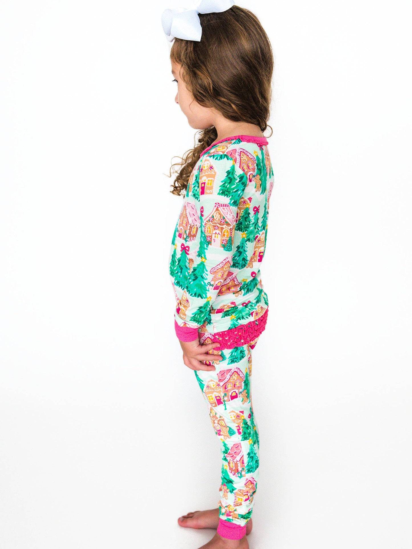 RuffleButts SoftSnooze™ Toddler Jolly Gingerbread Ruffle Long Sleeve Pajama Set