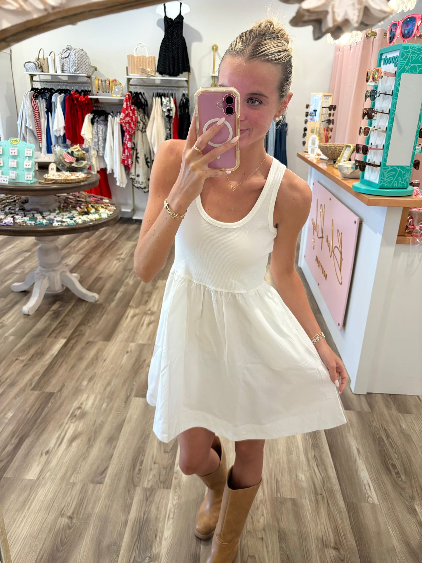 Abbey White Tank & Woven Dress With Pockets