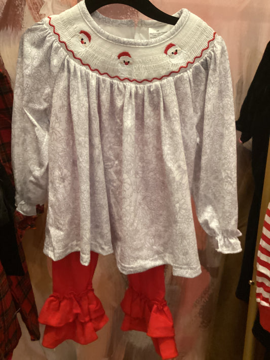 Little Girl Smocked Santa Set