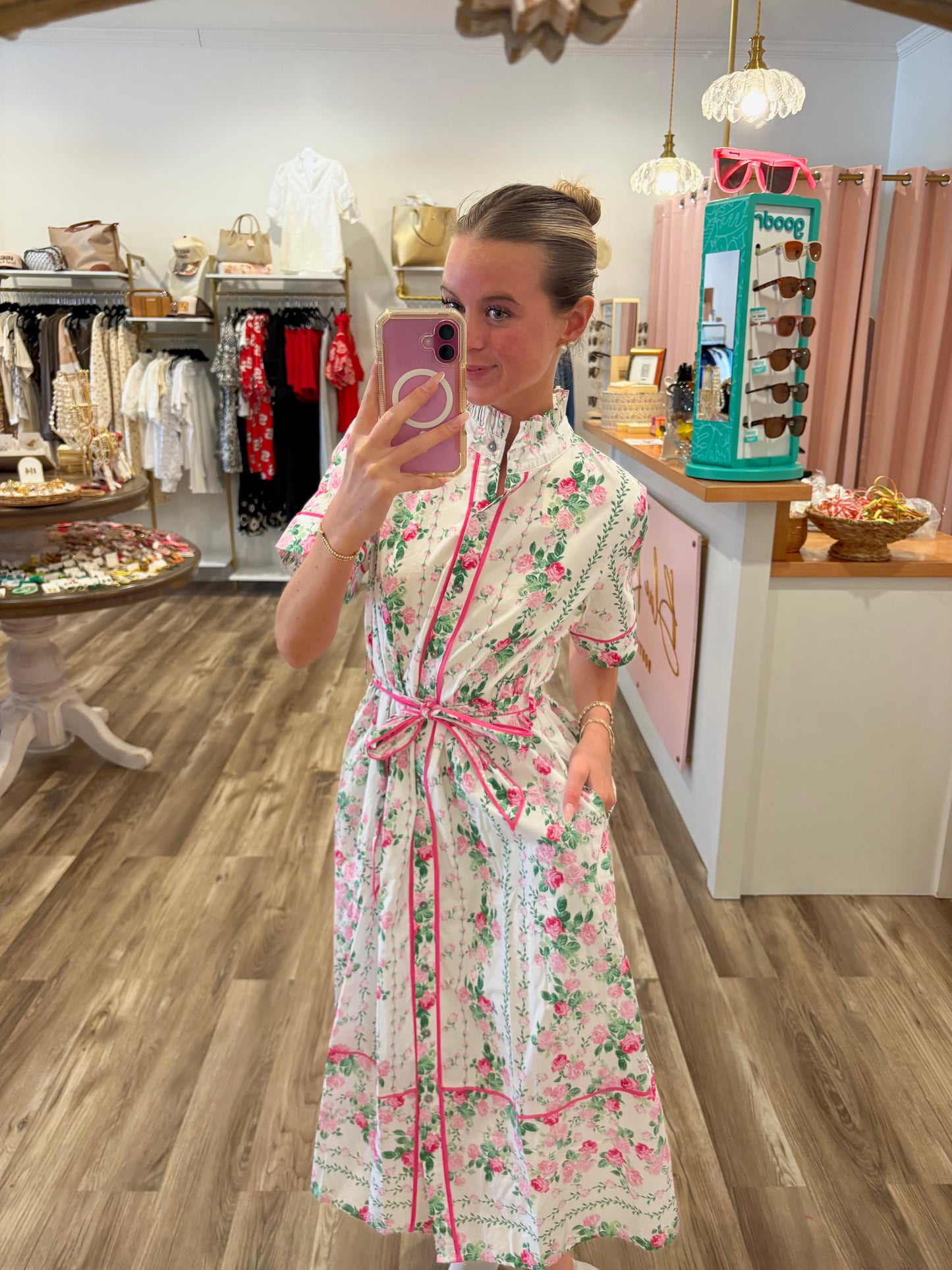 Ophelia Pink Floral Tie Dress