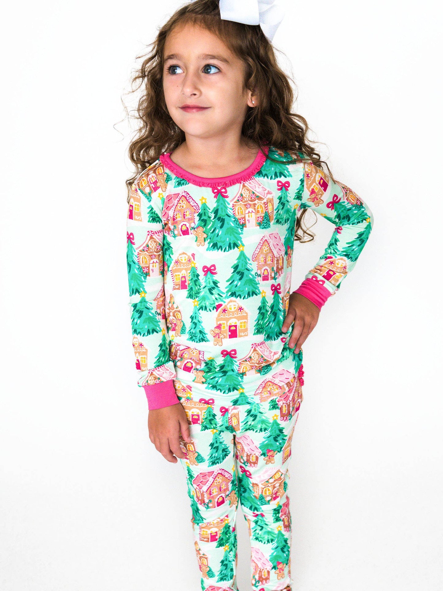 RuffleButts SoftSnooze™ Toddler Jolly Gingerbread Ruffle Long Sleeve Pajama Set