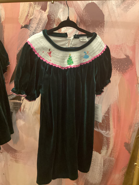 Little Girl Smocked Velvet Nutcracker Dress