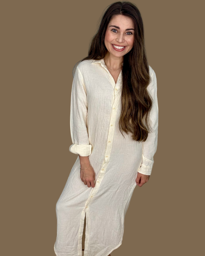Bobi Button Front Maxi Shirt Dress