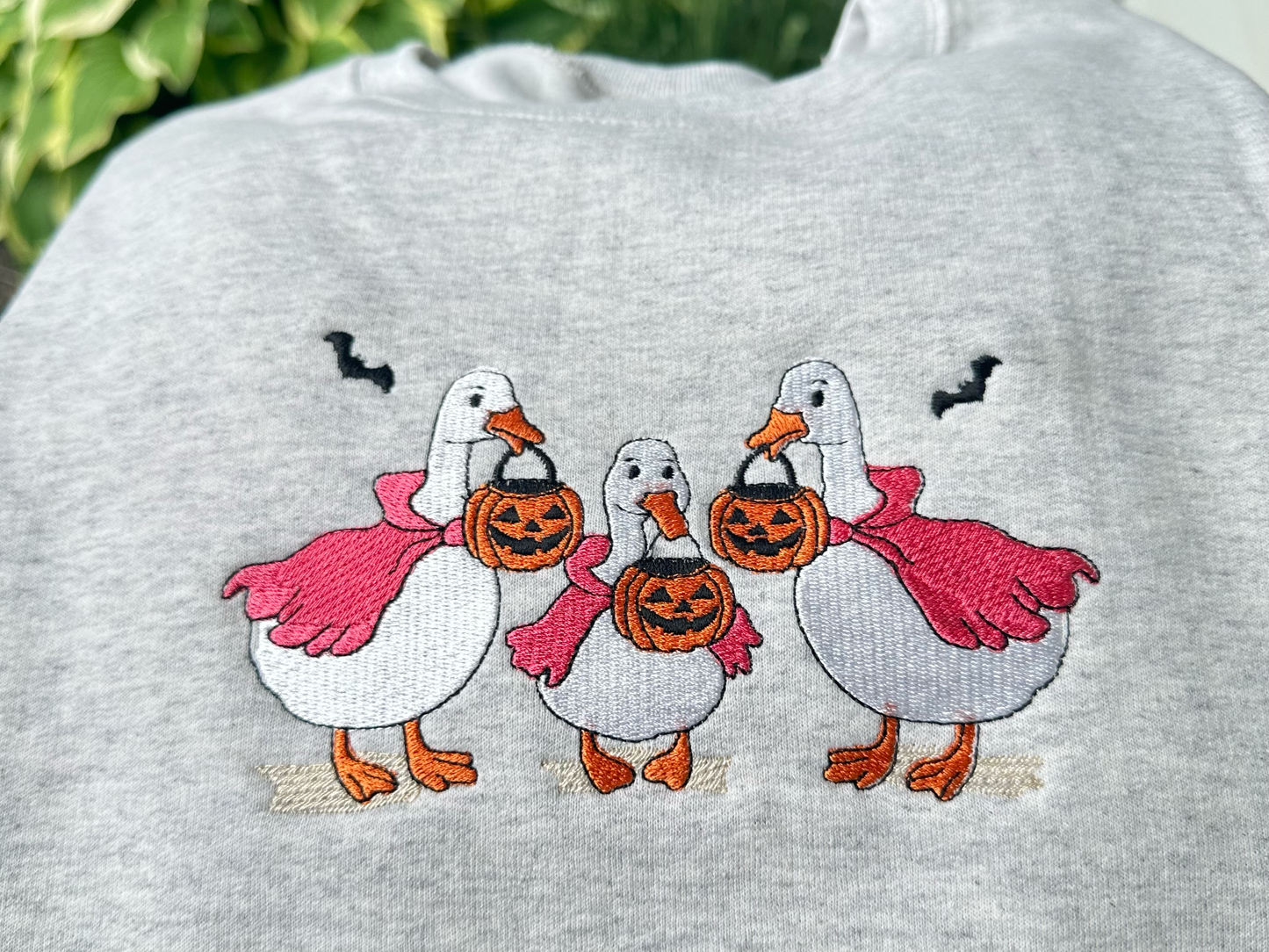 Geese Trick Or Treat Halloween Embroidered Crewneck