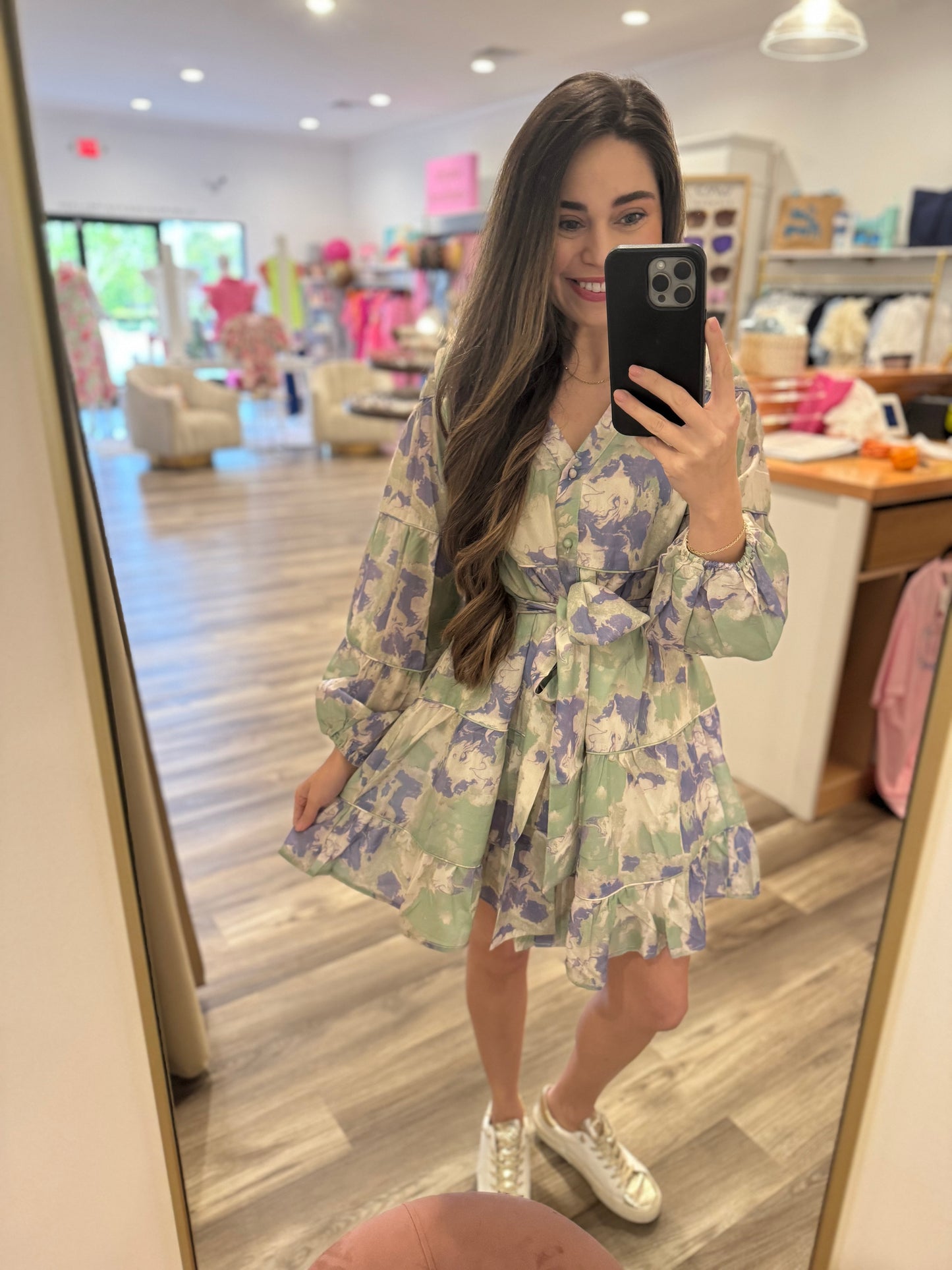 Lawrence Watercolor Longsleeve Babydoll Dress