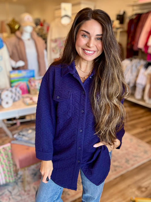 Oversized Simply Southern Quilted Navy Shacket