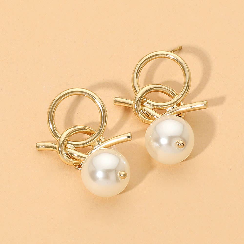 Interlocking Knot Pearl Drop Earrings