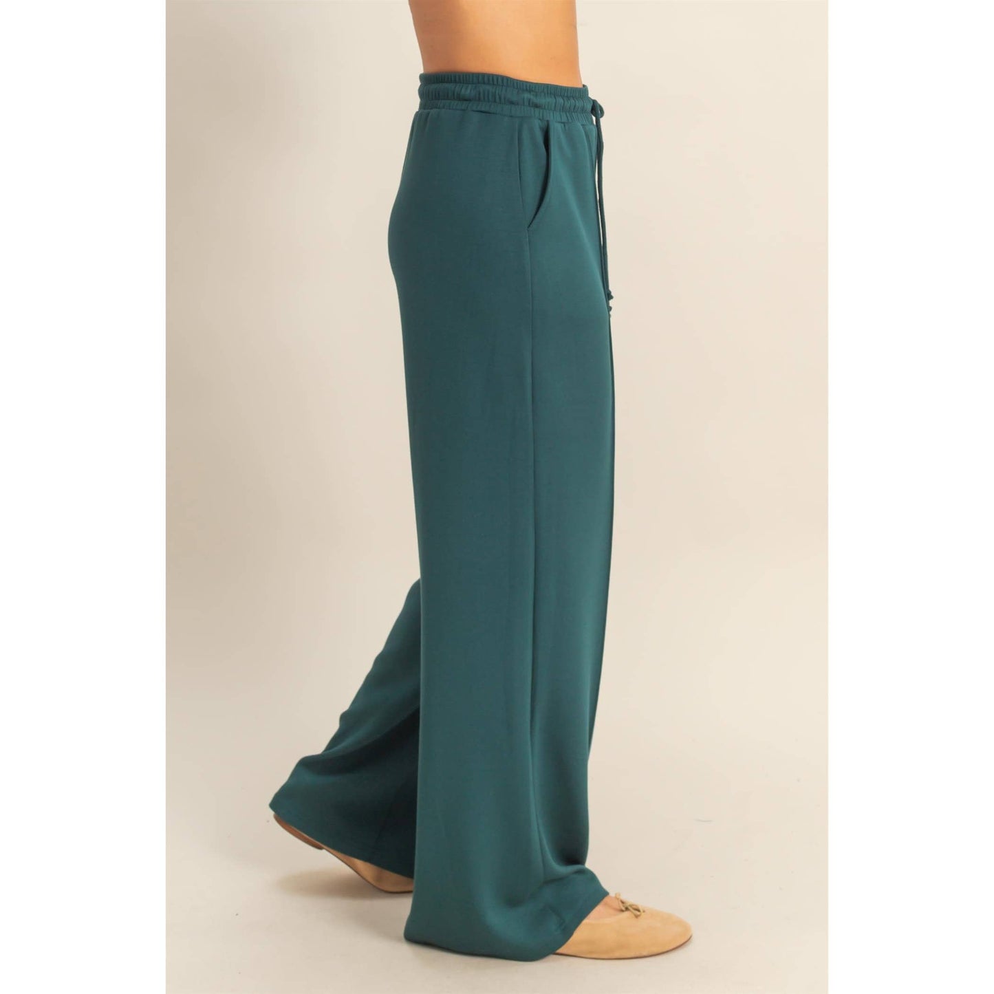 Scuba Drawstring Pintuck Wide Leg Pants