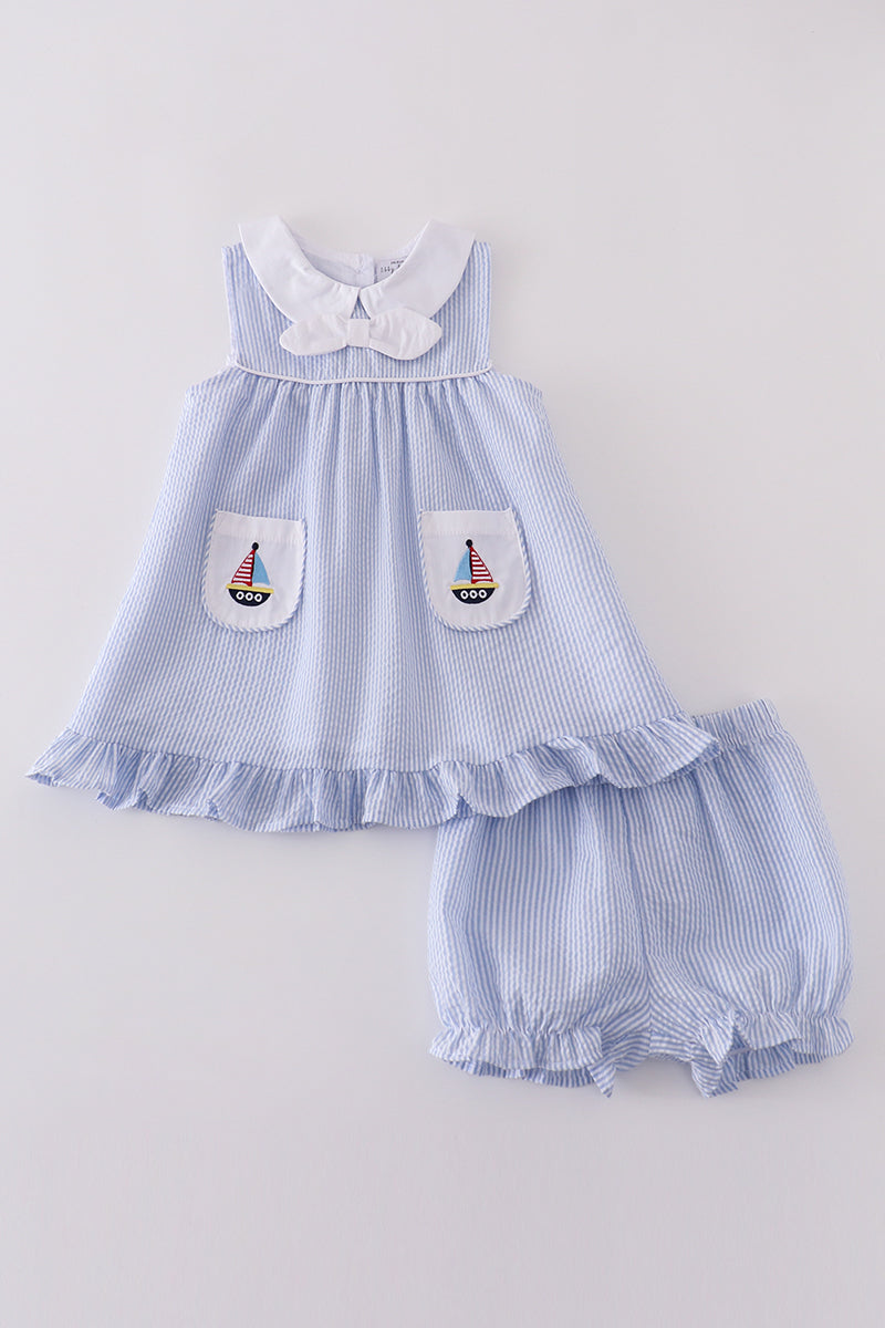 Little Girl Blue Sailboat Embroidery Set