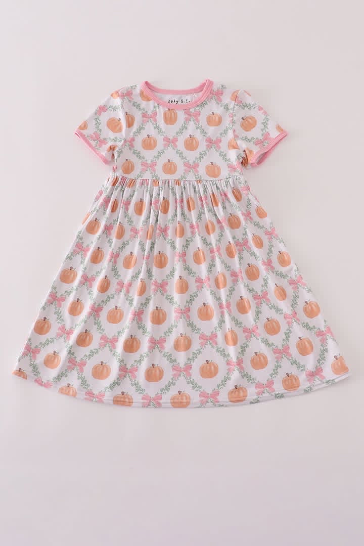 Little Girl Pink Pumpkin Bamboo Dress