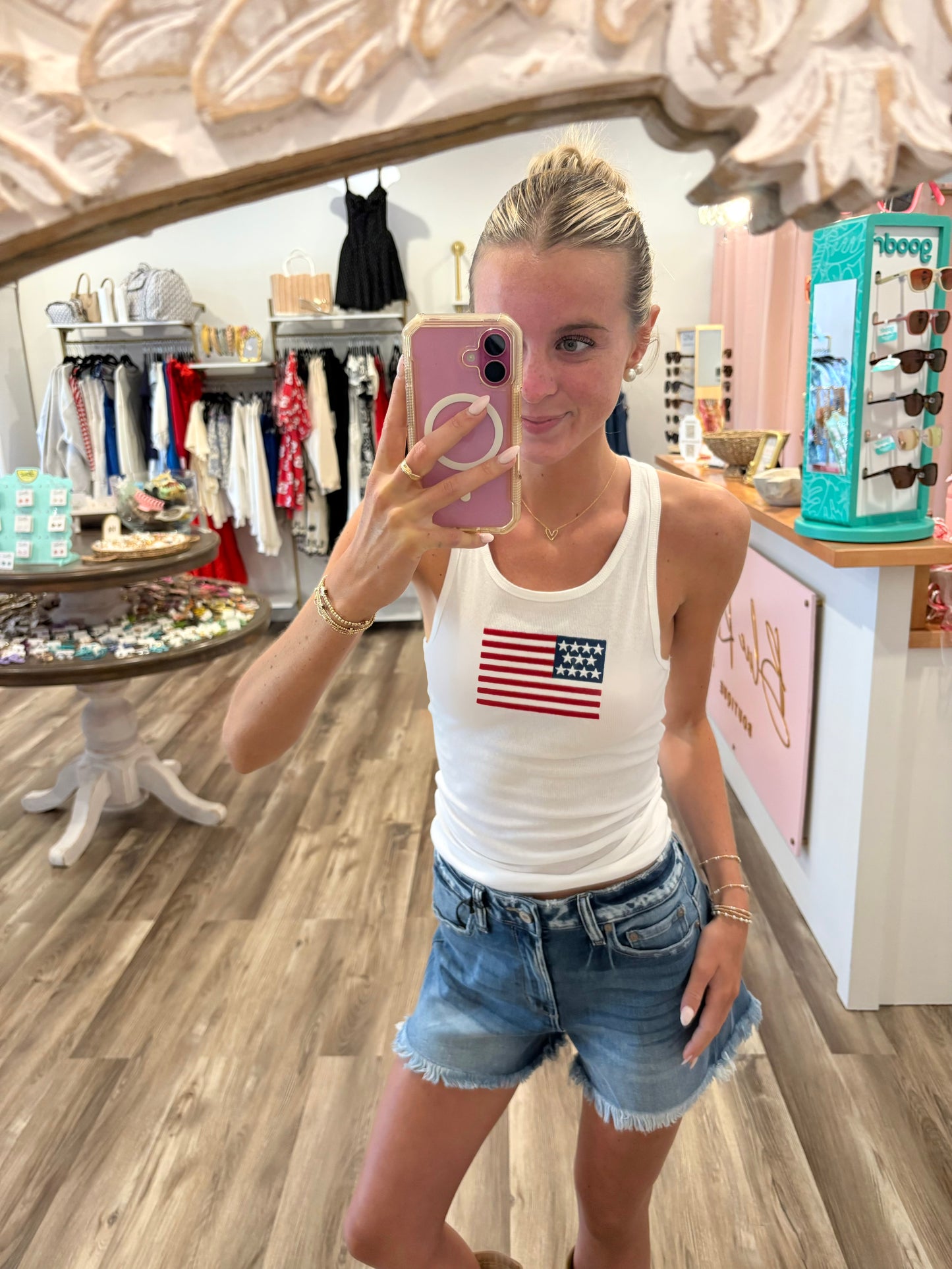 USA Flag Embroidered Tank