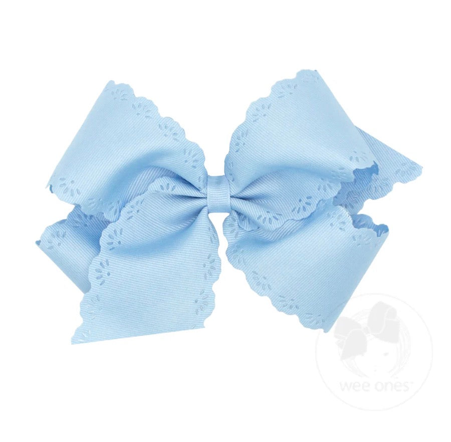 Wee Ones Light Blue Eyelet Embossed Grosgrain Bow