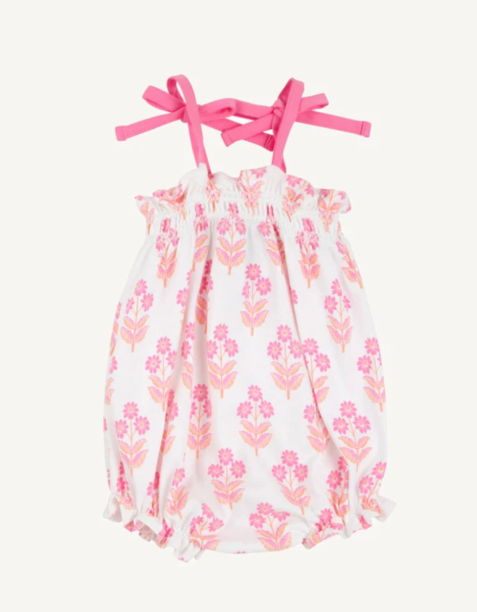 The Beaufort Bonnet Company Rosey Romper Bridgetown Harbour Hand Block/Winter Park Pink