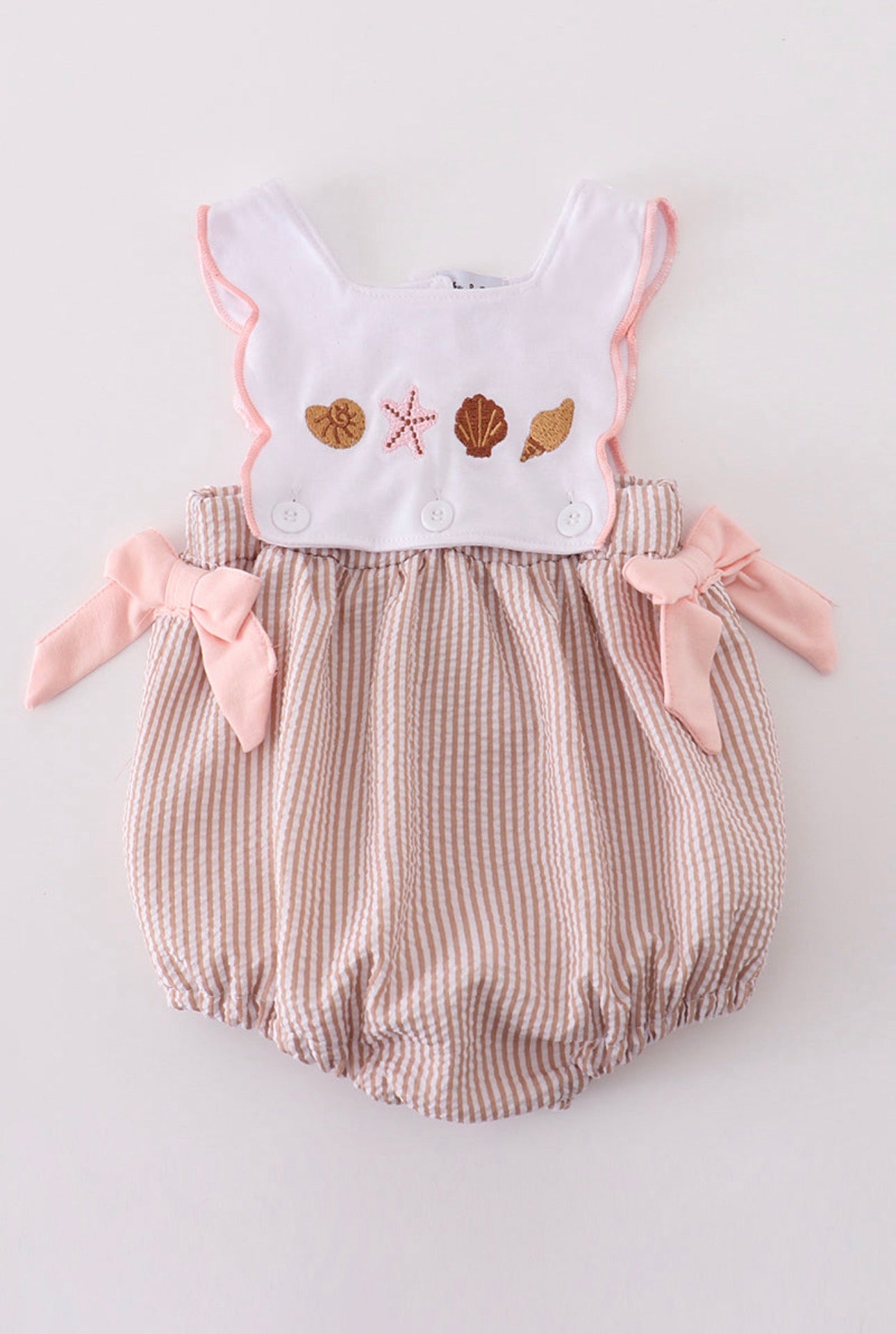Little Girl Seersucker Embroidered Beach Bubble