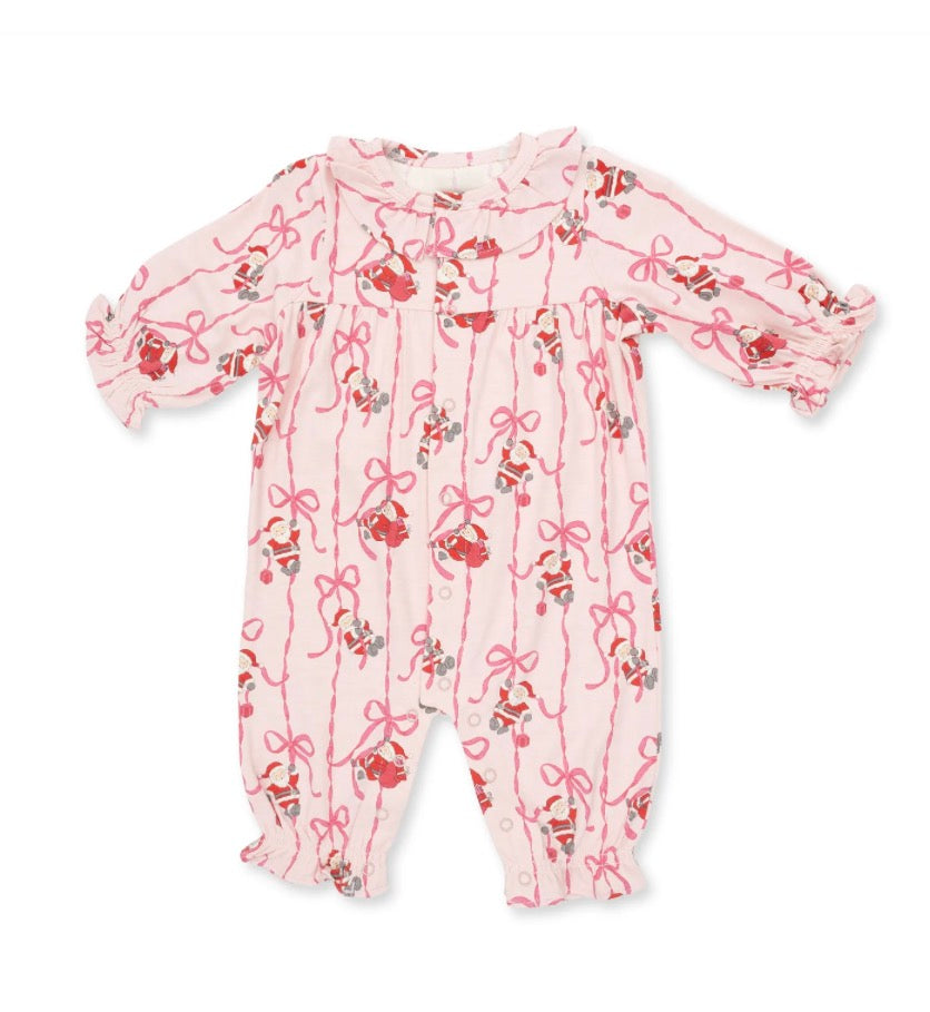 Angel Dear Bows & Santa Long Sleeve Ruffle Collar Romper