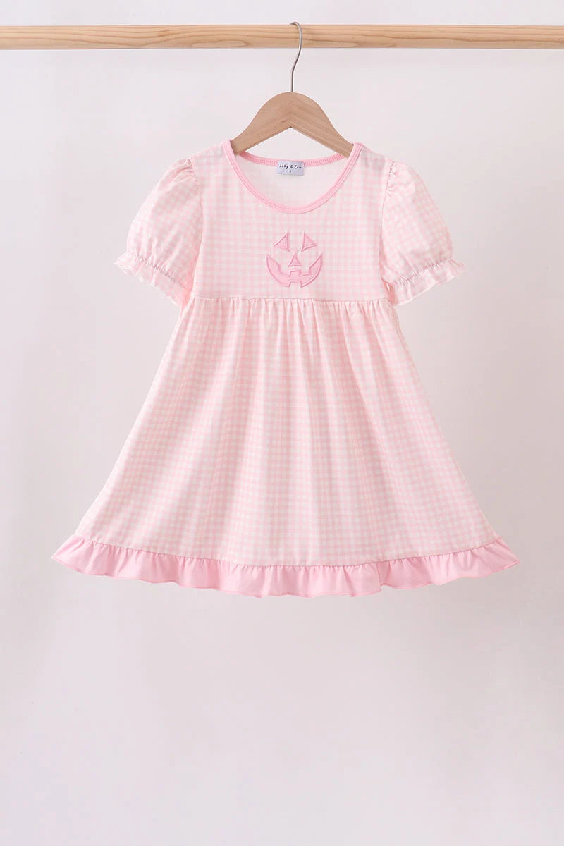 Little Girl Pink Jack-O-Lantern Applique Dress