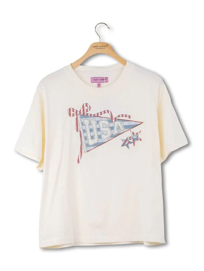 Simply Southern USA Pennant Bow Appliqué T-Shirt