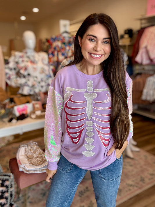 Glitter Skeleton on Purple Long-Sleeve Shirt