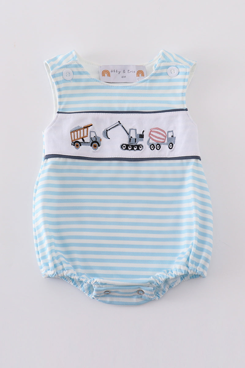 Little Boy Blue Stripe Truck Embroidery Bubble