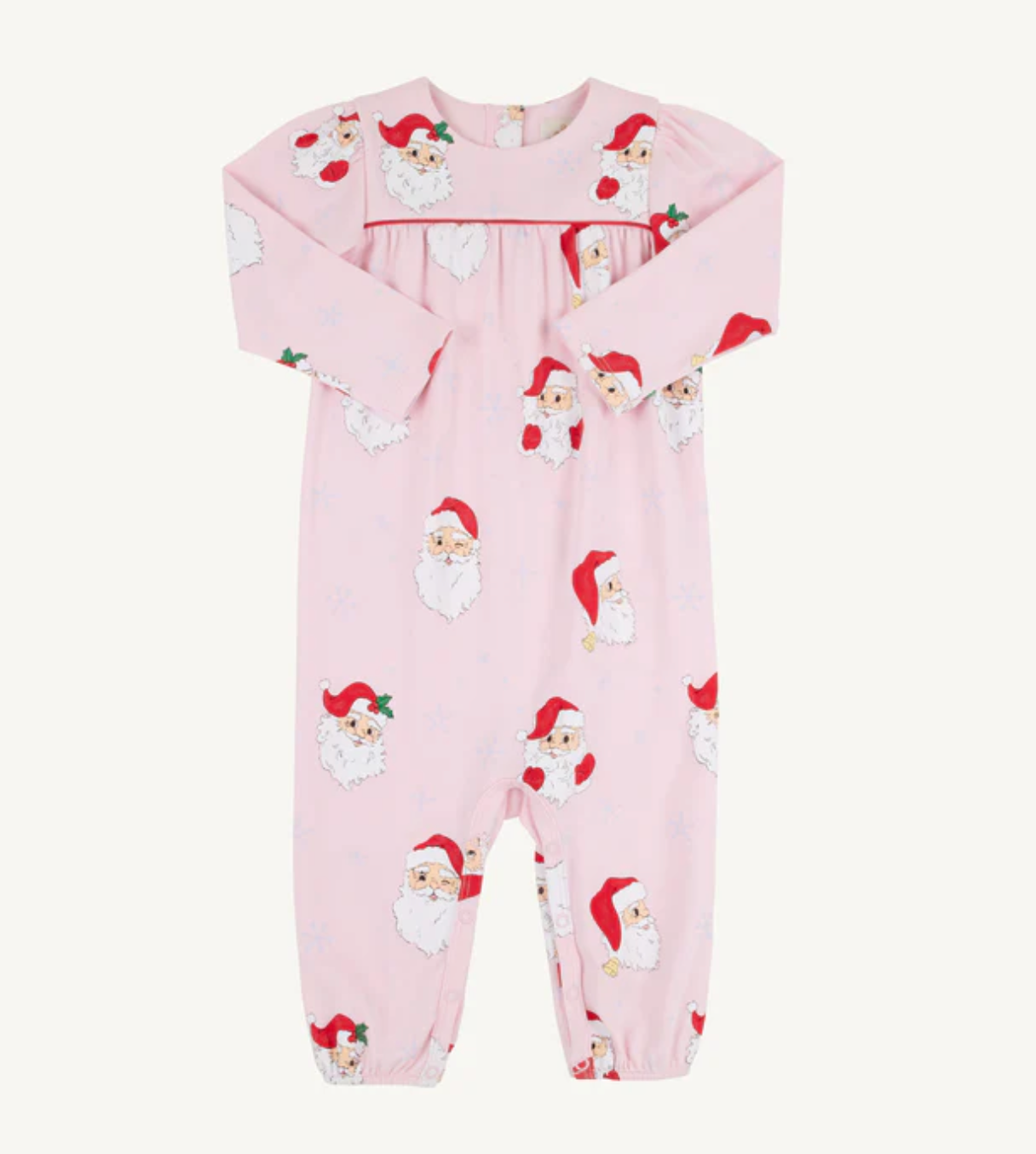 Beaufort Bonnet Company Long Sleeve Penny’s Playsuit Dear Santa Palm Beach Pink with Richmond Red
