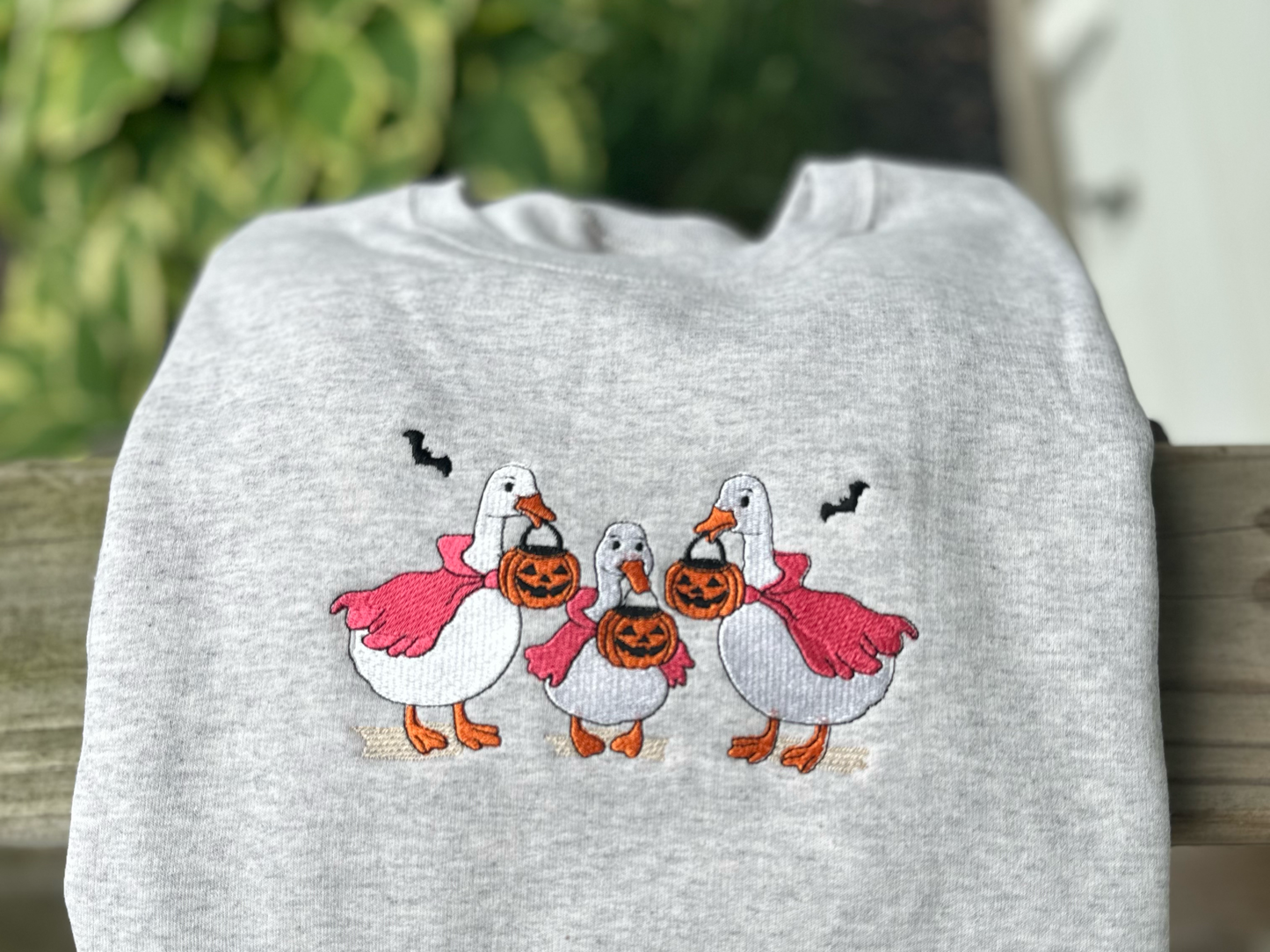 Geese Trick Or Treat Halloween Embroidered Crewneck
