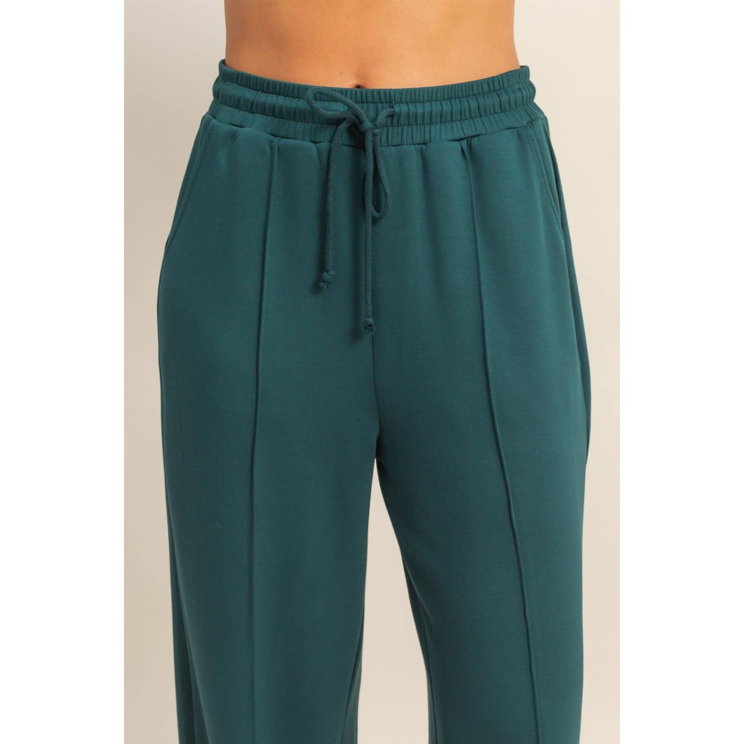 Scuba Drawstring Pintuck Wide Leg Pants