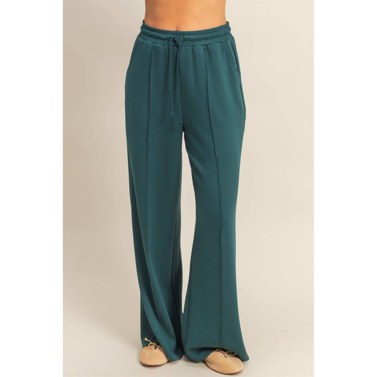 Scuba Drawstring Pintuck Wide Leg Pants