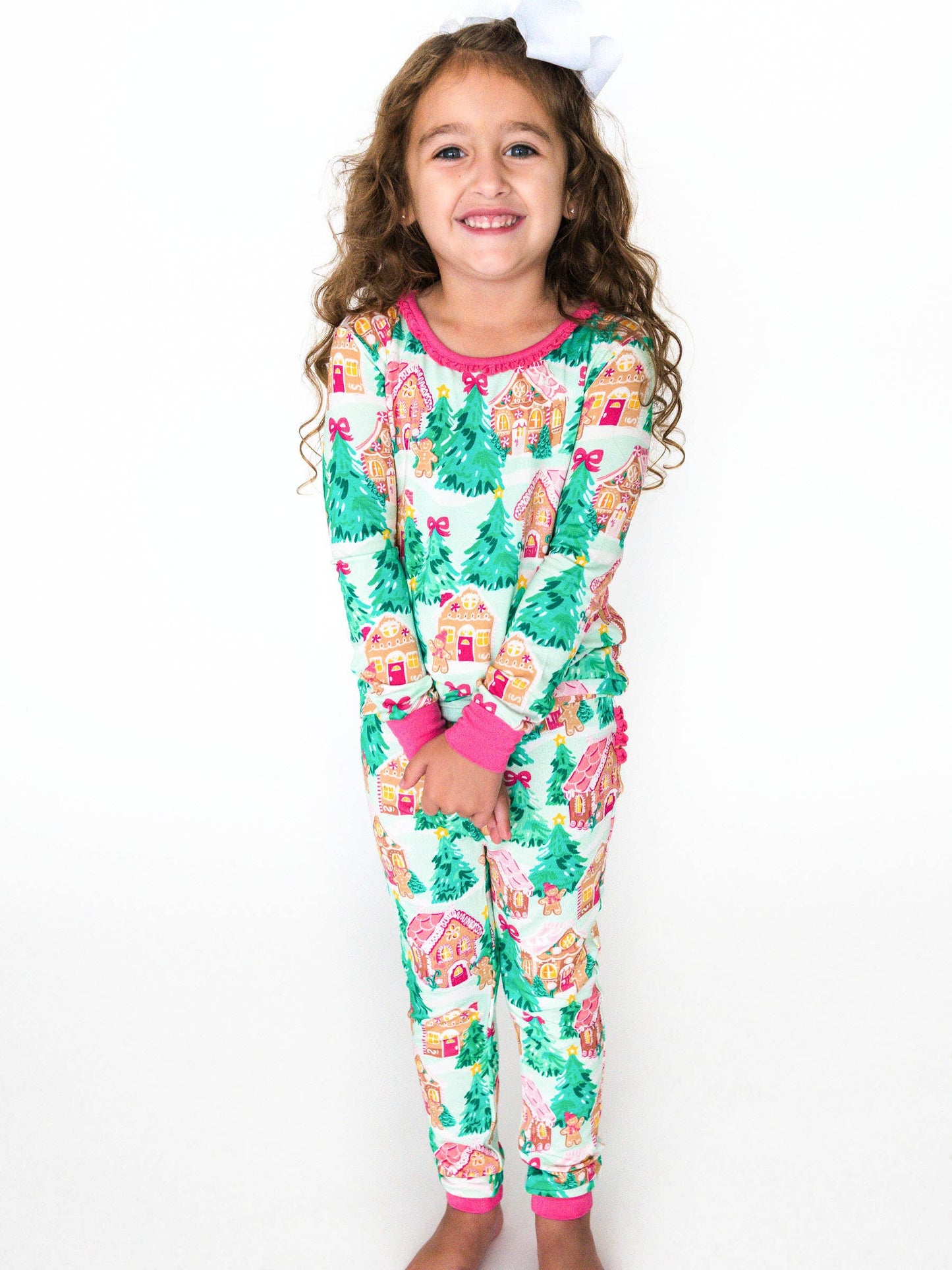 RuffleButts SoftSnooze™ Toddler Jolly Gingerbread Ruffle Long Sleeve Pajama Set