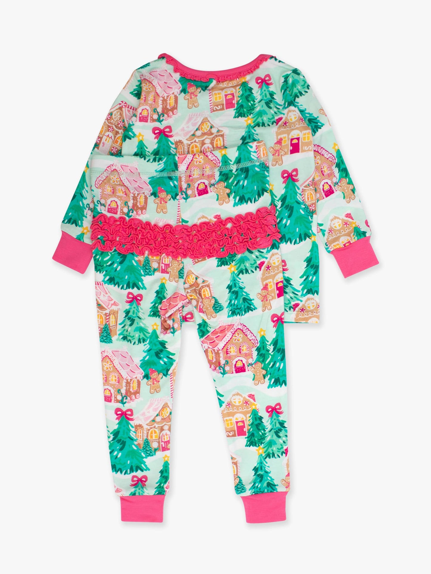 RuffleButts SoftSnooze™ Toddler Jolly Gingerbread Ruffle Long Sleeve Pajama Set