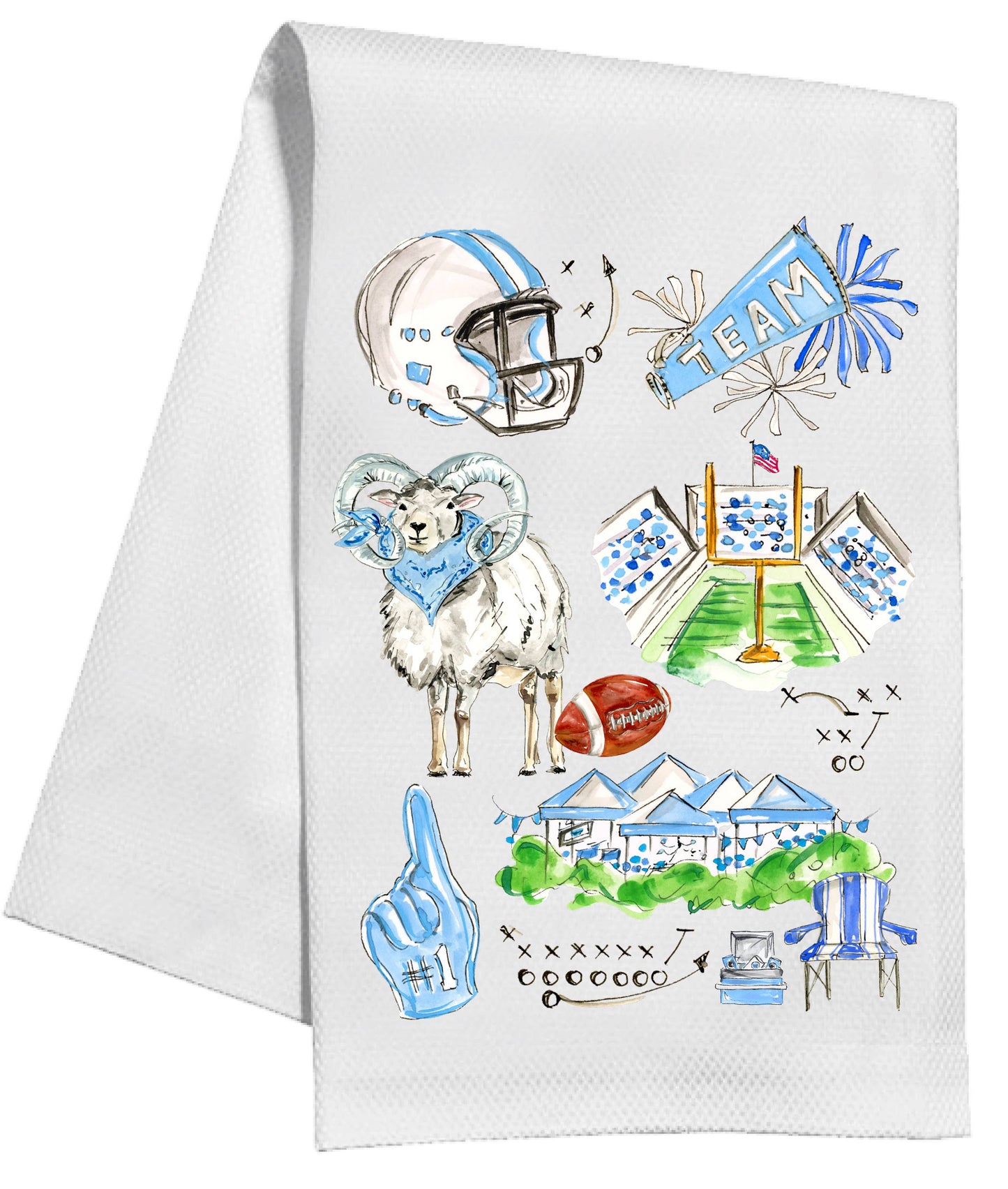 Carolina Blue Ram Football Icons Kitchen Towel