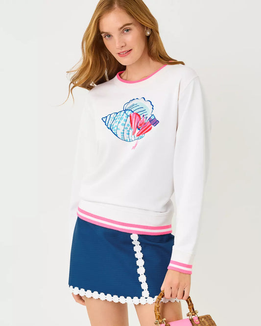 Lilly Pulitzer Ballad Cotton Sweatshirt,  Multi Society Crab Embroidery