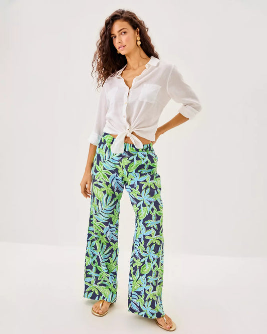 Lilly Pulitzer 31" Daylen Linen Palazzo Pant Sapphire Pool Tropical Tango