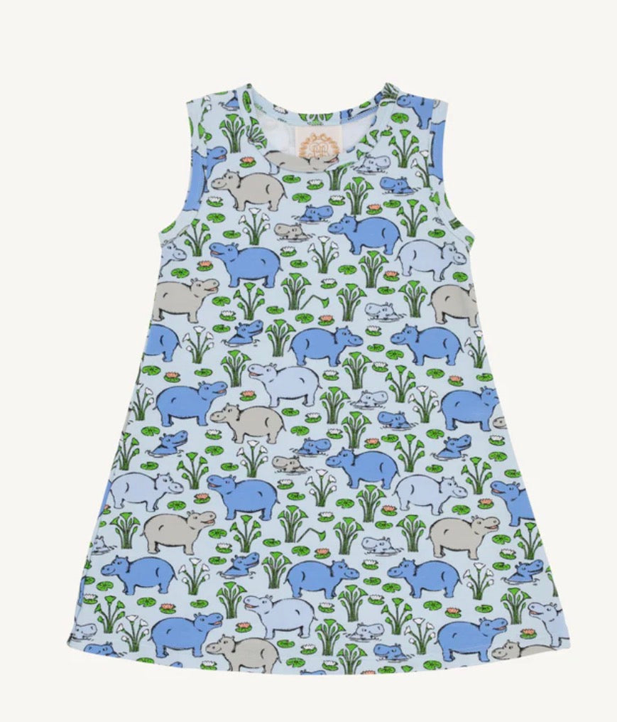 The Beaufort Bonnet Company Sleeveless Polly Play Dress Bal Harbour Hippo (Beale Street Blue)