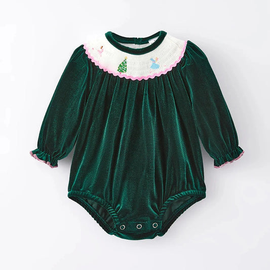 Little Girl Smocked Velvet Nutcracker Bubble