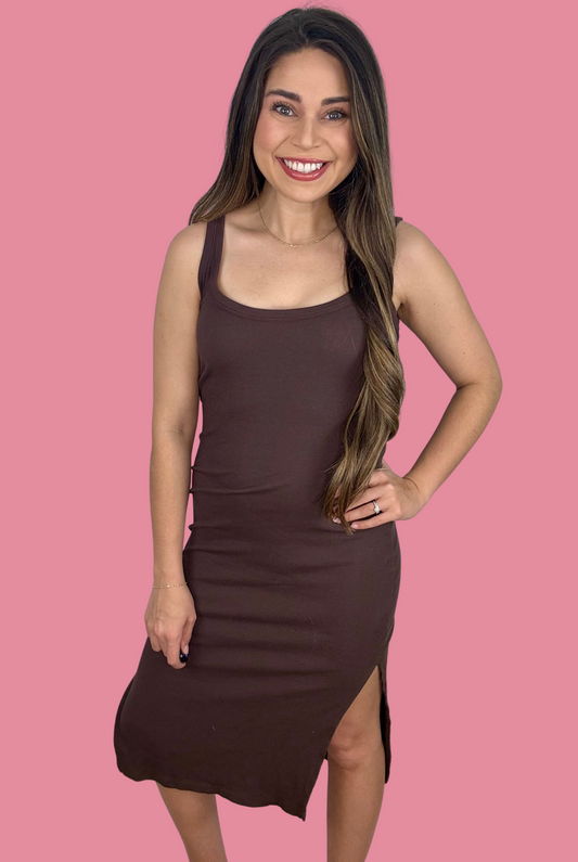 Bobi Umber Midi Tank Dress With Slits